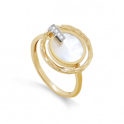 Кольцо из золота с бриллиантом и перламутром